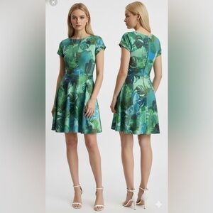 Closet Tropical Print Fit and Flare Dress